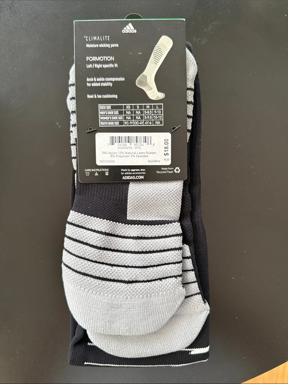 adidas Black and White Striped Men’s Soccer Socks - Team Speed II